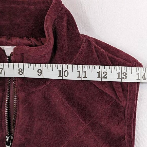 Liz Claiborne Velour Quilted Full Zip Vest Maroon Lined Size Medium - Picture 7 of 11